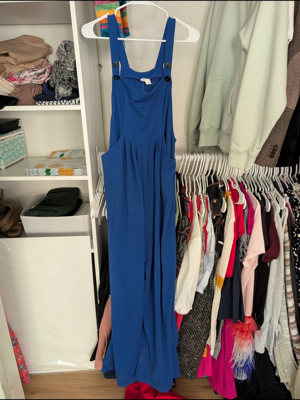 HALARA Royal Blue Wide-Leg Button-Strap Jumpsuit Overalls Maternity Size L - Picture 8 of 8